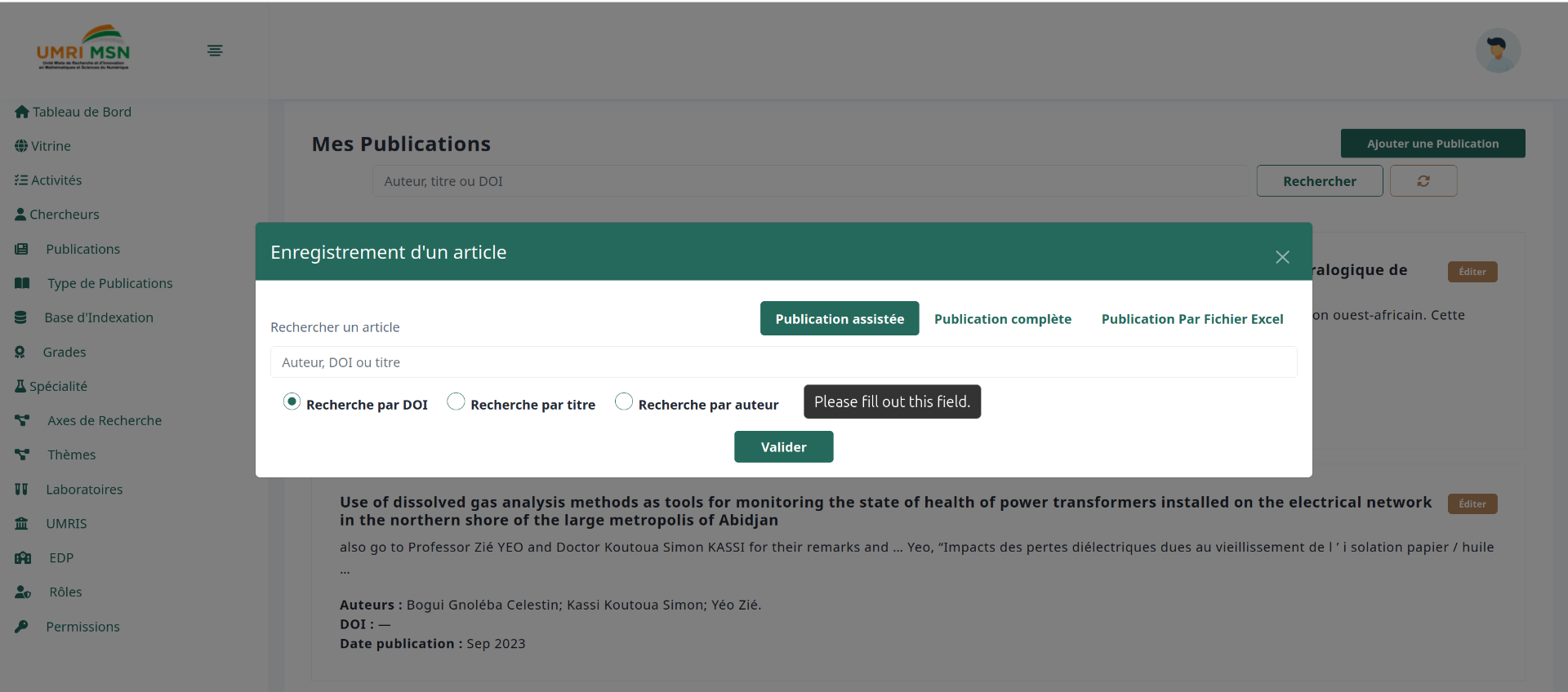 Plateforme de Suivie des Recherches (PSR)
