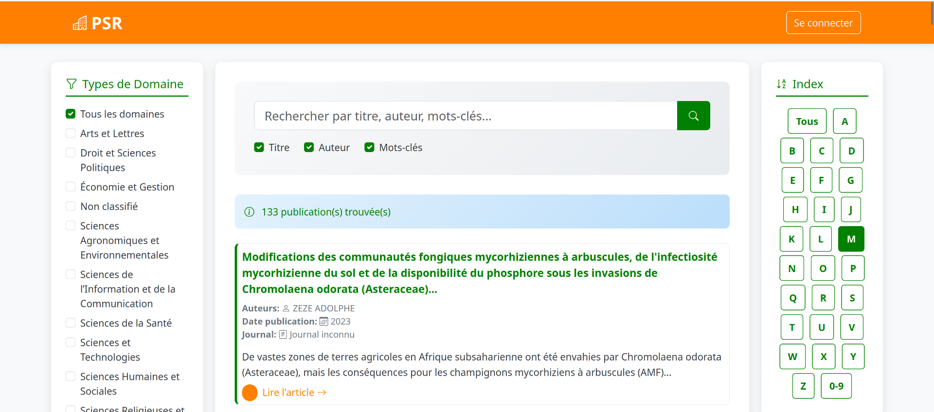 Plateforme de Suivie des Recherches (PSR)